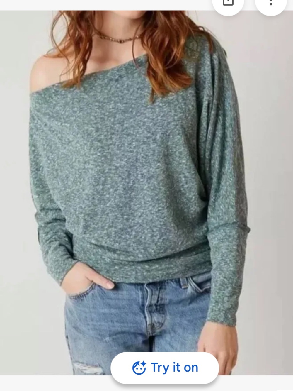 We The Free Marbled/heathered Green Boat Neck Wide Scoop Collar Sweater Top M